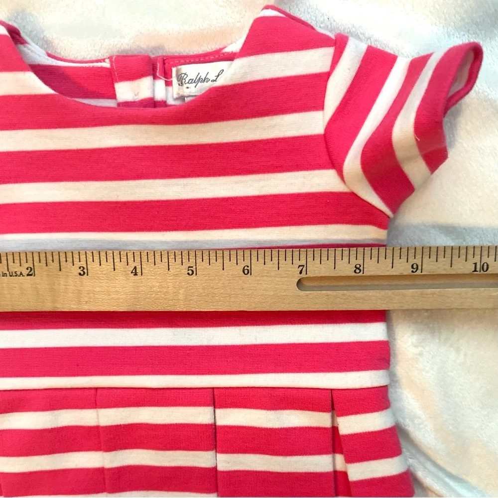 Ralph Lauren Pink & White Striped Pleated Dress Fit Flare Soft Baby Infant 3M